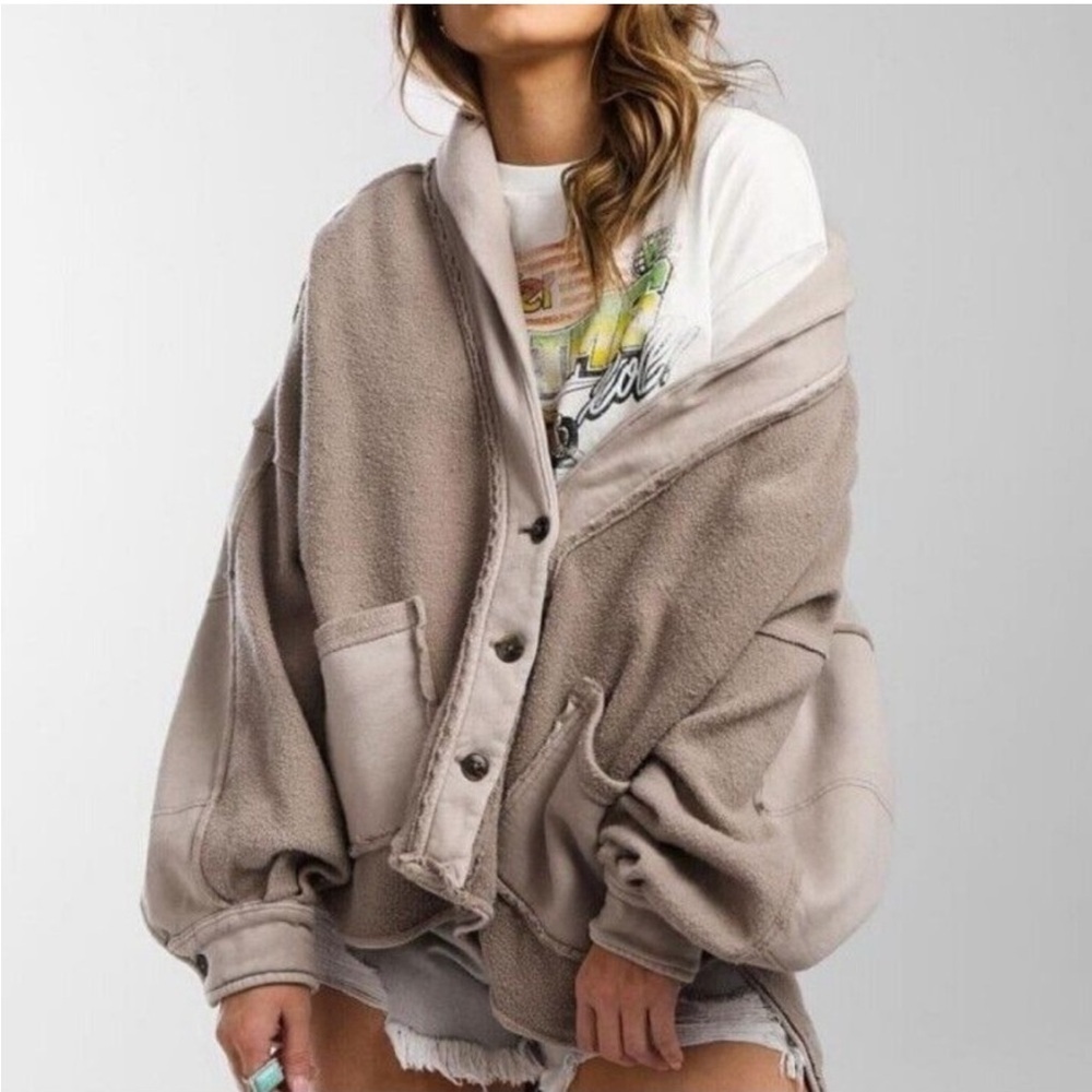 Free People Jordan Sherpa Teddy Slouchy Oversized Jacket Boho Tan Medium - Picture 3 of 11